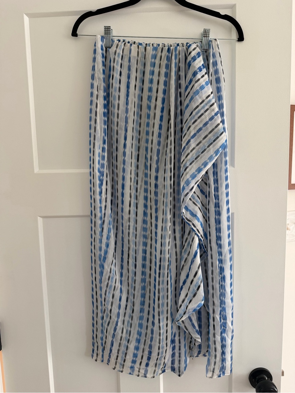 MISA Los Angeles Flowy Blue and White Striped Midi Skirt
